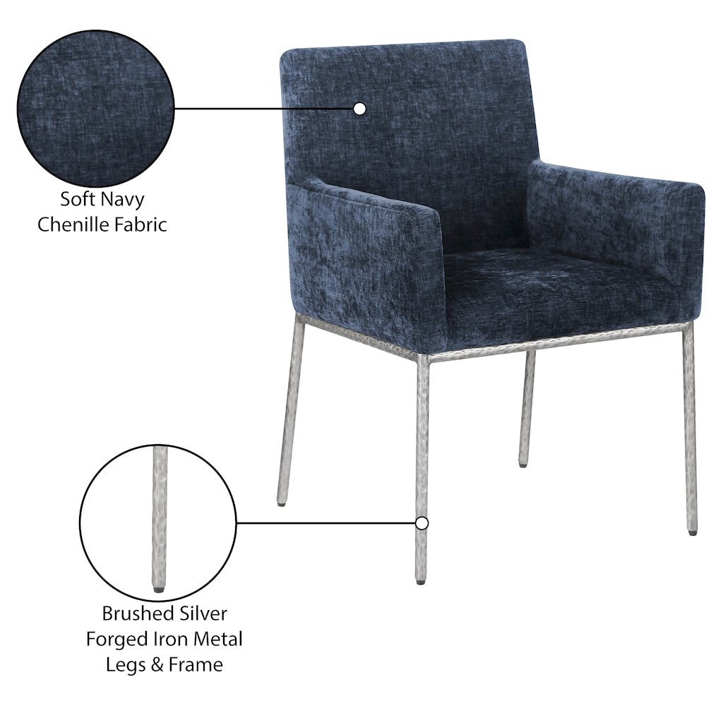 Reeves Navy Chenille Fabric Dining Chair, Set of 2. Picture 9
