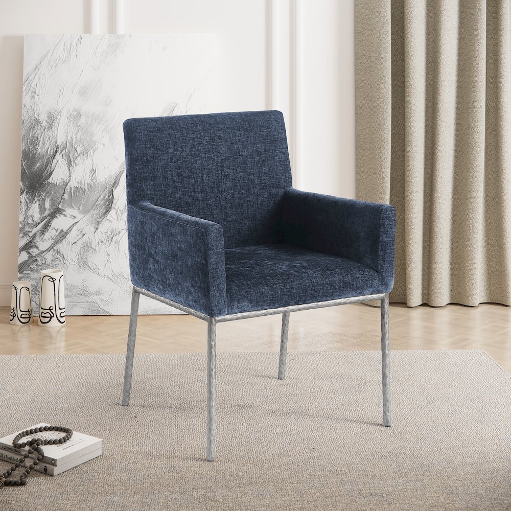 Reeves Navy Chenille Fabric Dining Chair, Set of 2. Picture 2