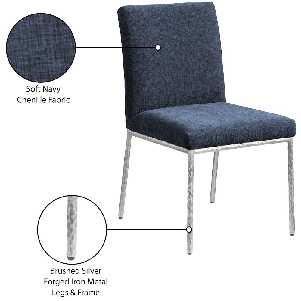Reeves Navy Chenille Fabric Upholstered Dining Side Chair, Set of 2. Picture 11