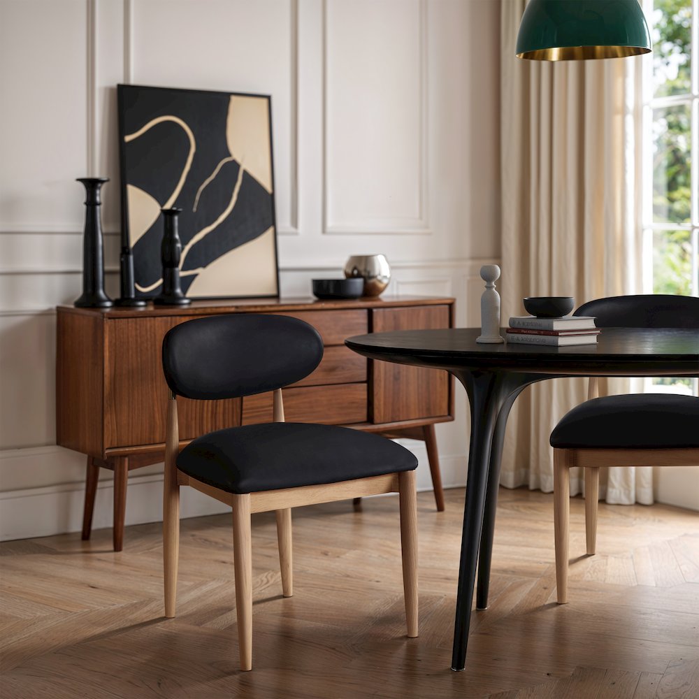 Riccio Black Vegan Leather Upholstered Dining Side Chair, Set of 2. Picture 7