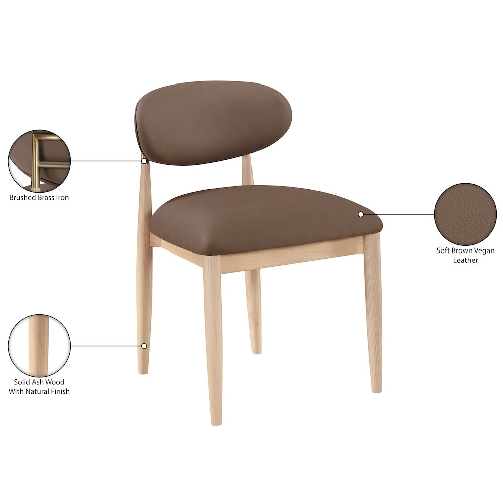 Riccio Brown Vegan Leather Upholstered Dining Side Chair, Set of 2. Picture 11