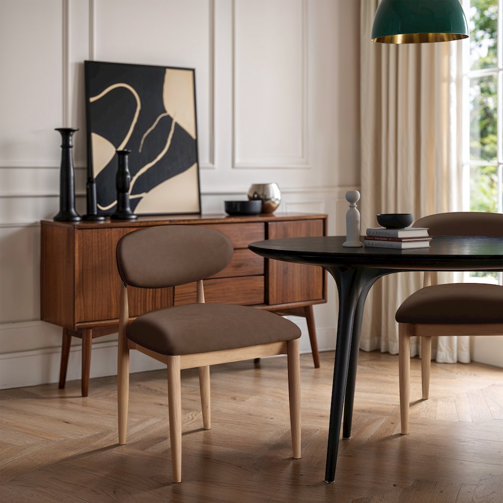 Riccio Brown Vegan Leather Upholstered Dining Side Chair, Set of 2. Picture 7