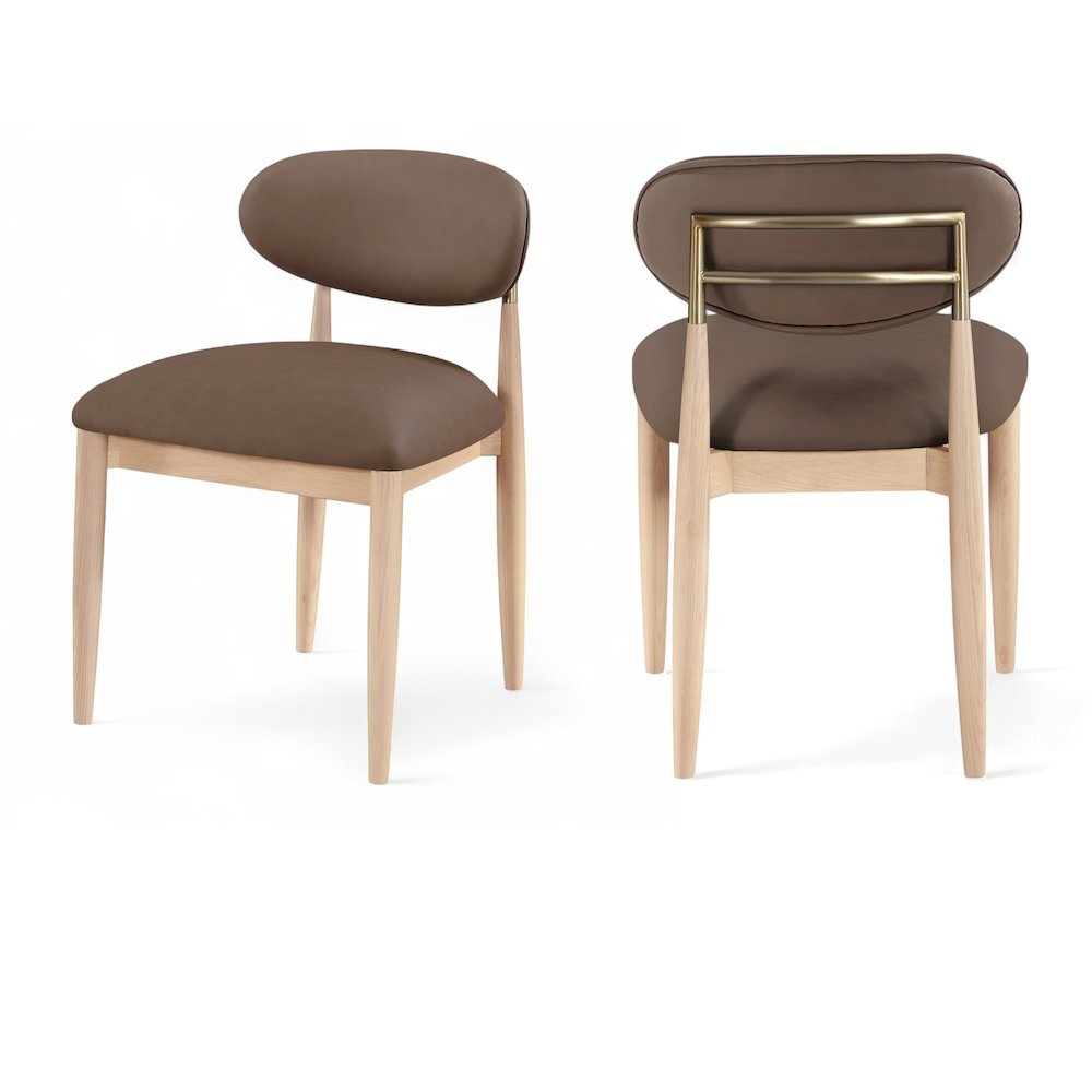 Riccio Brown Vegan Leather Upholstered Dining Side Chair, Set of 2. Picture 1
