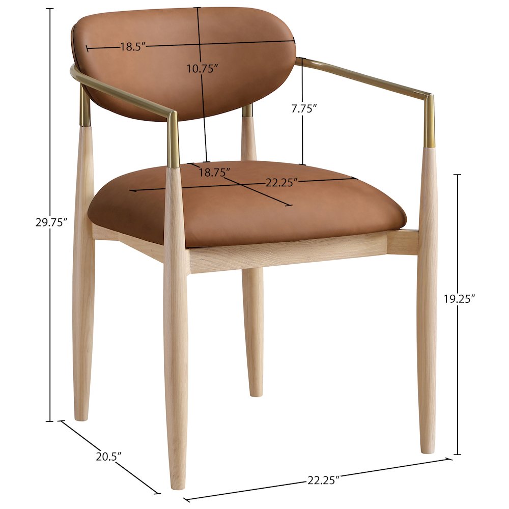 Riccio Cognac Vegan Leather Upholstered Dining Arm Chair, Set of 2. Picture 10