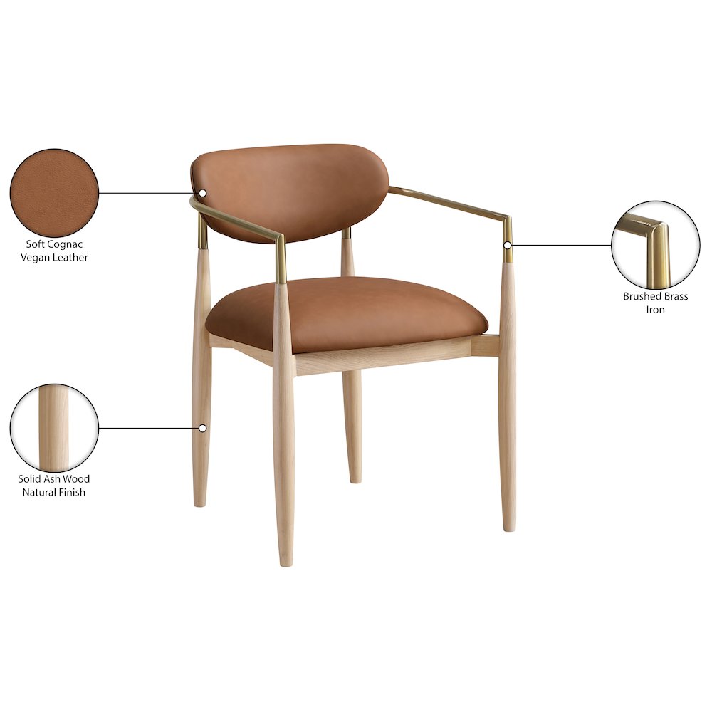 Riccio Cognac Vegan Leather Upholstered Dining Arm Chair, Set of 2. Picture 11