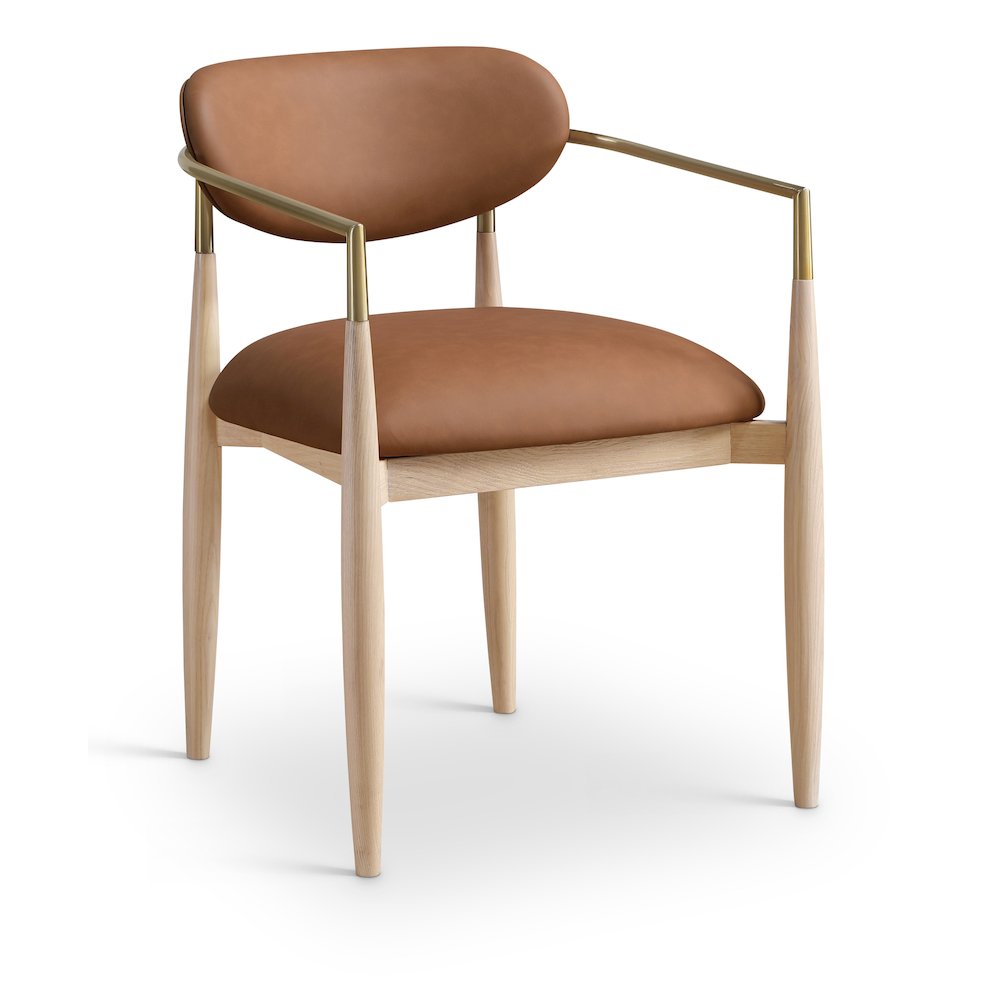 Riccio Cognac Vegan Leather Upholstered Dining Arm Chair, Set of 2. Picture 2