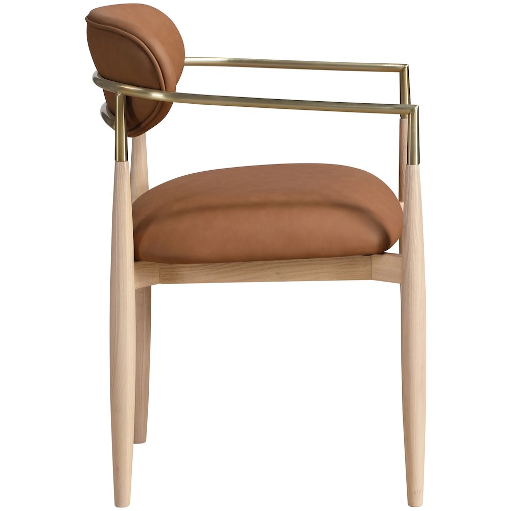 Riccio Cognac Vegan Leather Upholstered Dining Arm Chair, Set of 2. Picture 3