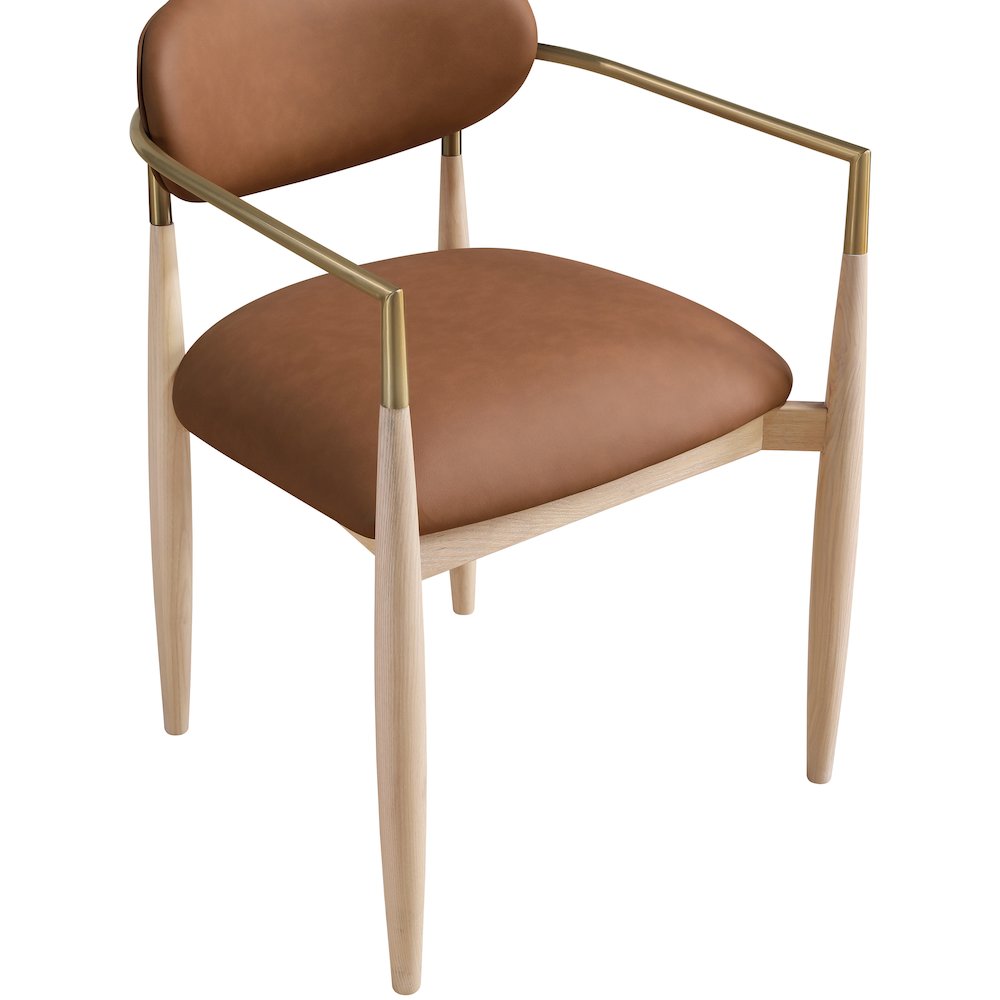 Riccio Cognac Vegan Leather Upholstered Dining Arm Chair, Set of 2. Picture 5