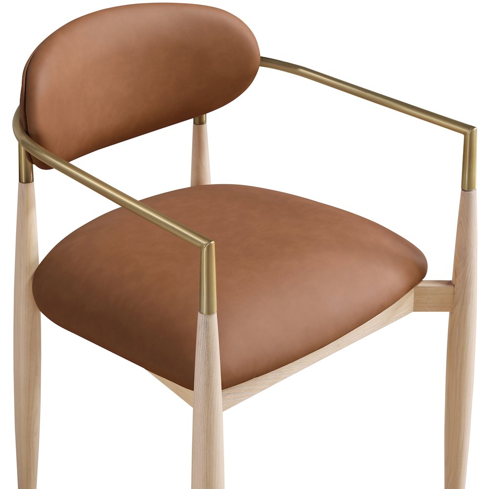 Riccio Cognac Vegan Leather Upholstered Dining Arm Chair, Set of 2. Picture 6