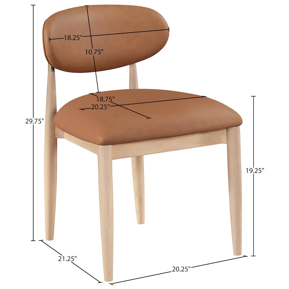 Riccio Cognac Vegan Leather Upholstered Dining Side Chair, Set of 2. Picture 10