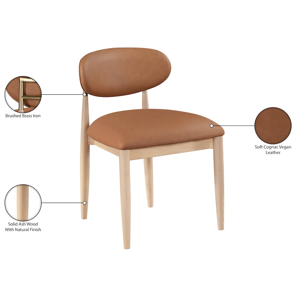 Riccio Cognac Vegan Leather Upholstered Dining Side Chair, Set of 2. Picture 11
