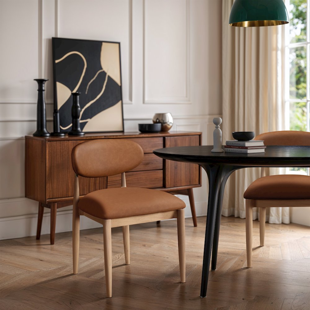 Riccio Cognac Vegan Leather Upholstered Dining Side Chair, Set of 2. Picture 7