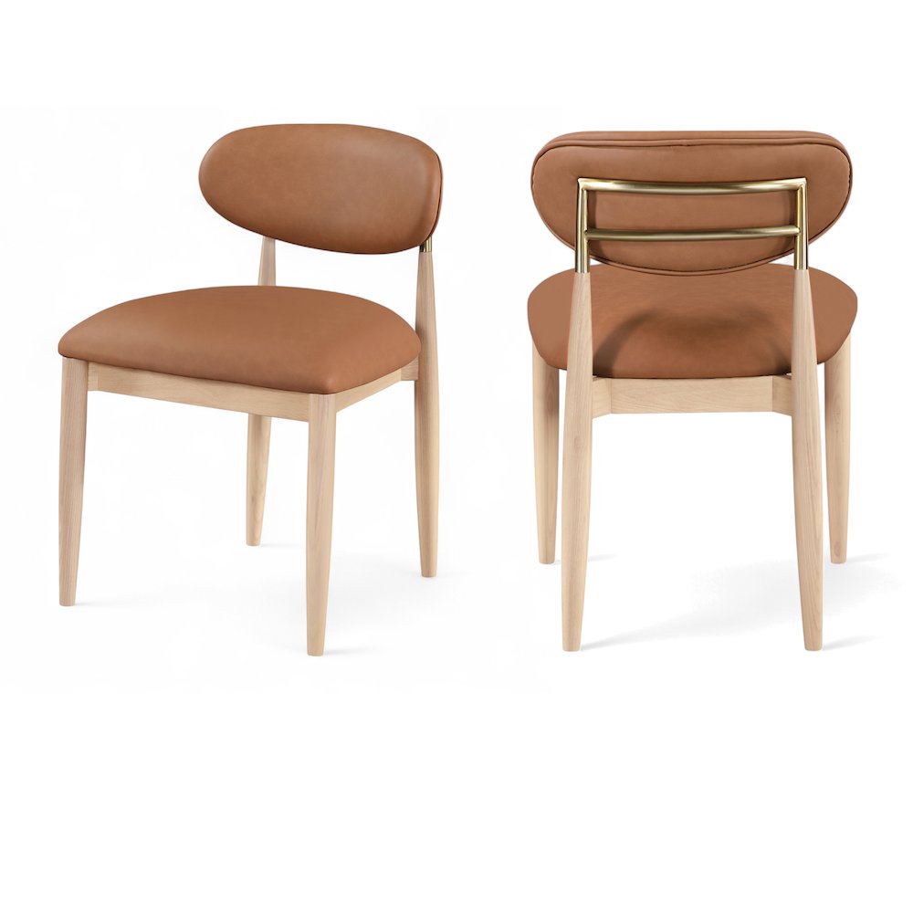 Riccio Cognac Vegan Leather Upholstered Dining Side Chair, Set of 2. Picture 1
