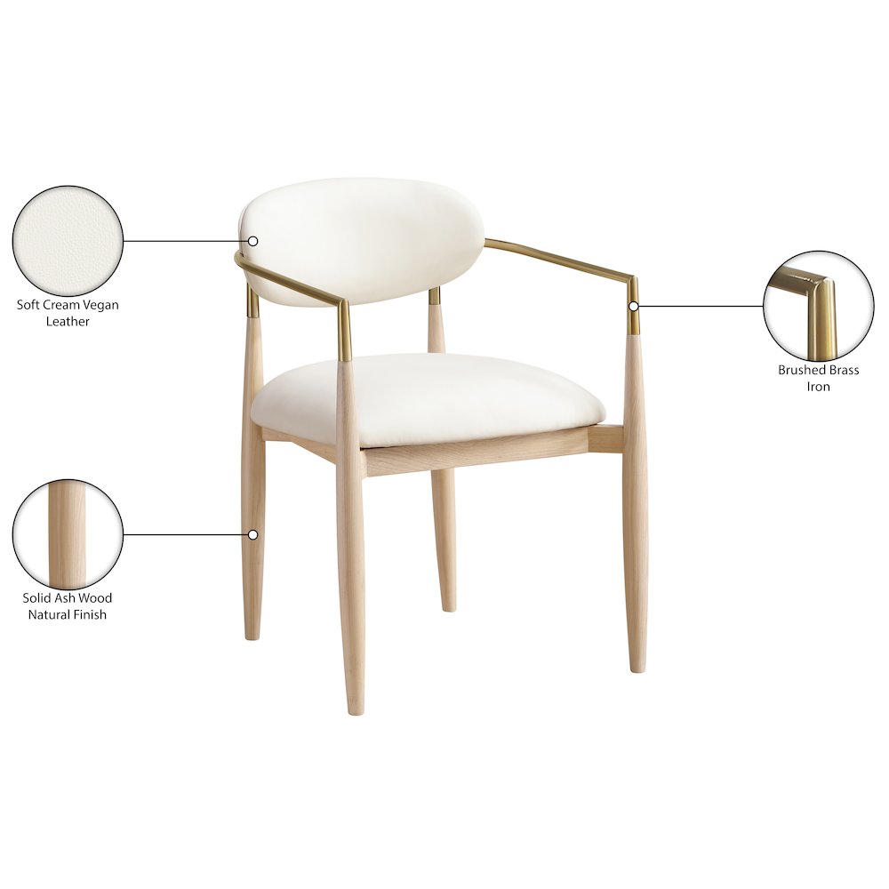 Riccio Cream Vegan Leather Upholstered Dining Arm Chair, Set of 2. Picture 11