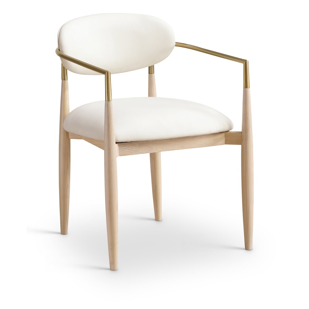 Riccio Cream Vegan Leather Upholstered Dining Arm Chair, Set of 2. Picture 2