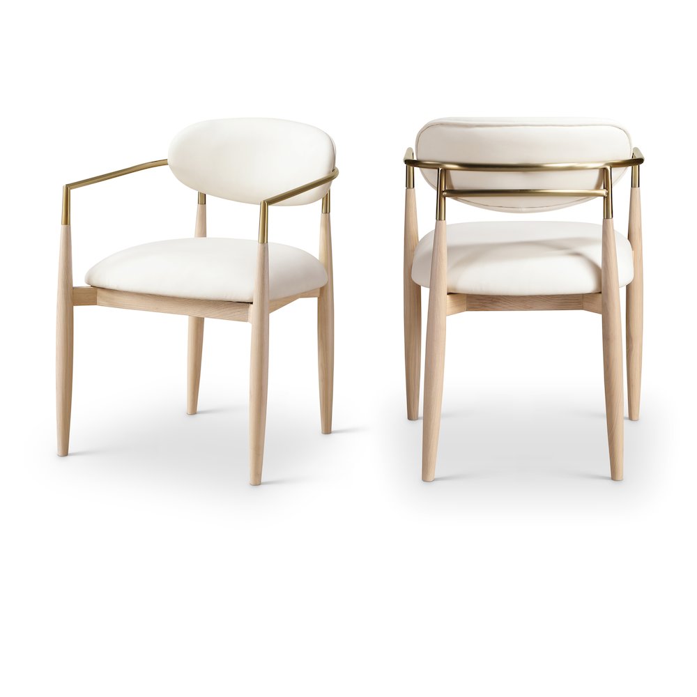 Riccio Cream Vegan Leather Upholstered Dining Arm Chair, Set of 2. Picture 1