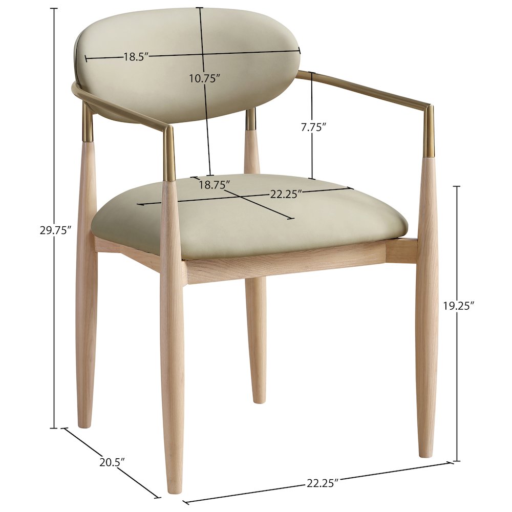 Riccio Taupe Vegan Leather Upholstered Dining Arm Chair, Set of 2. Picture 10
