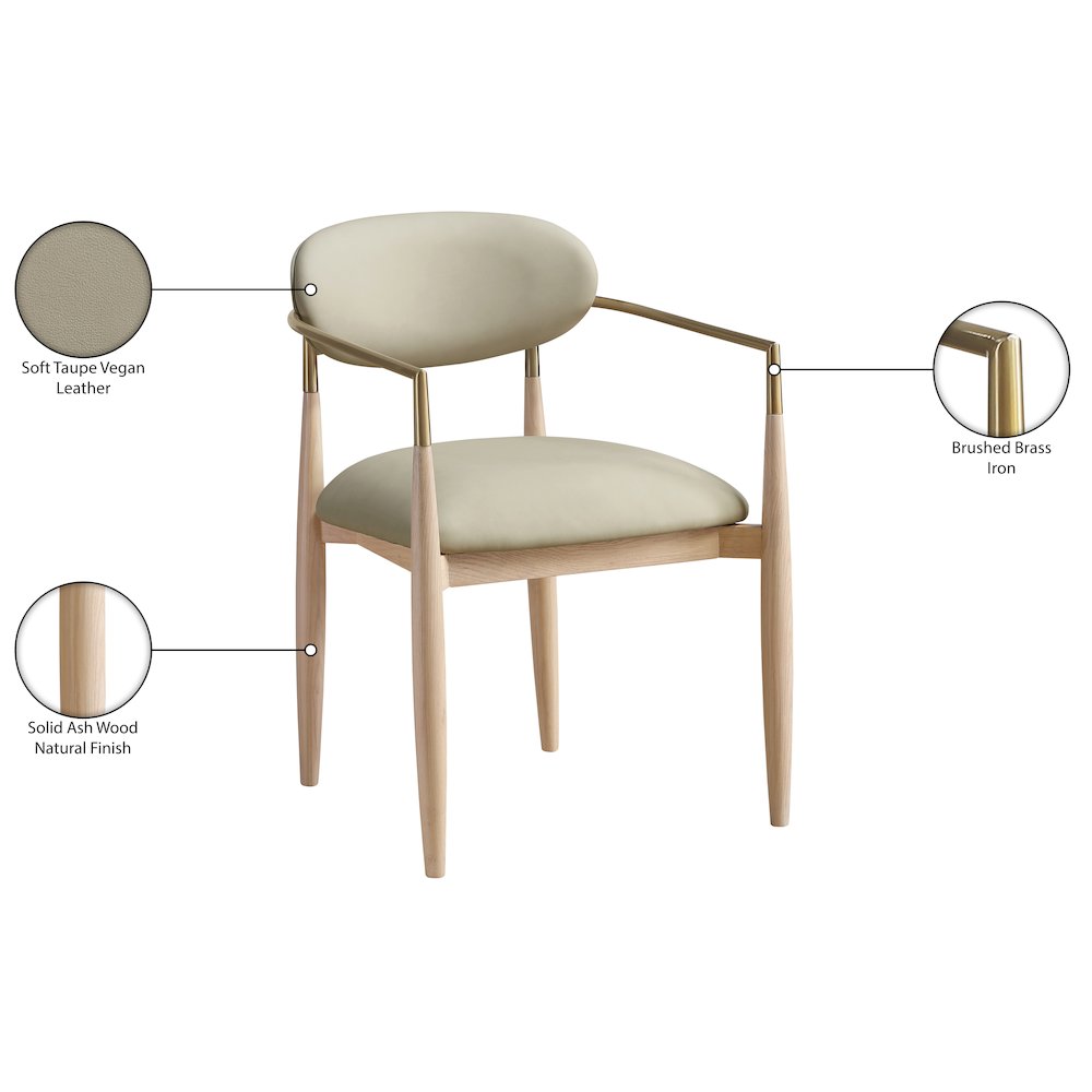 Riccio Taupe Vegan Leather Upholstered Dining Arm Chair, Set of 2. Picture 11
