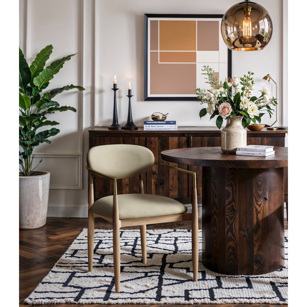 Riccio Taupe Vegan Leather Upholstered Dining Arm Chair, Set of 2. Picture 7