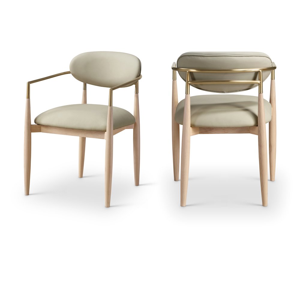 Riccio Taupe Vegan Leather Upholstered Dining Arm Chair, Set of 2. Picture 1