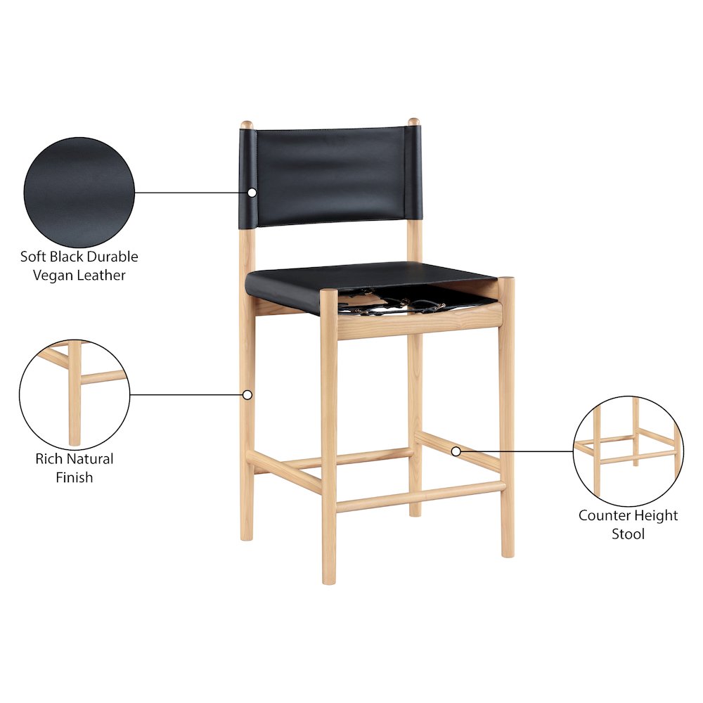 Rawlins Black Vegan Leather Upholstered Counter Stool. Picture 9