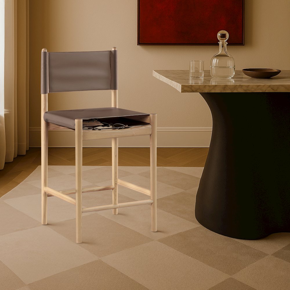 Rawlins Brown Vegan Leather Upholstered Counter Stool. Picture 7
