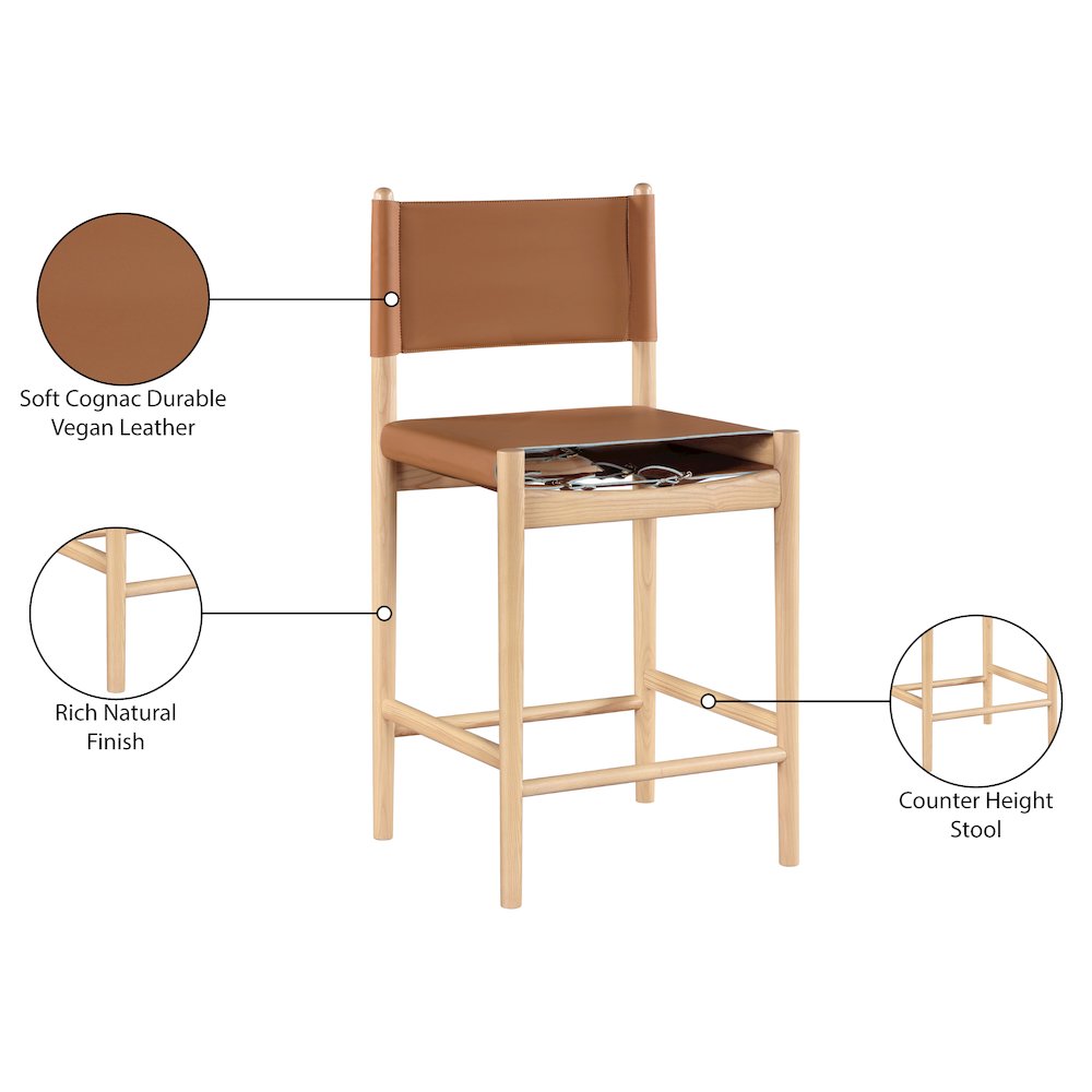 Rawlins Cognac Vegan Leather Upholstered Counter Stool. Picture 9