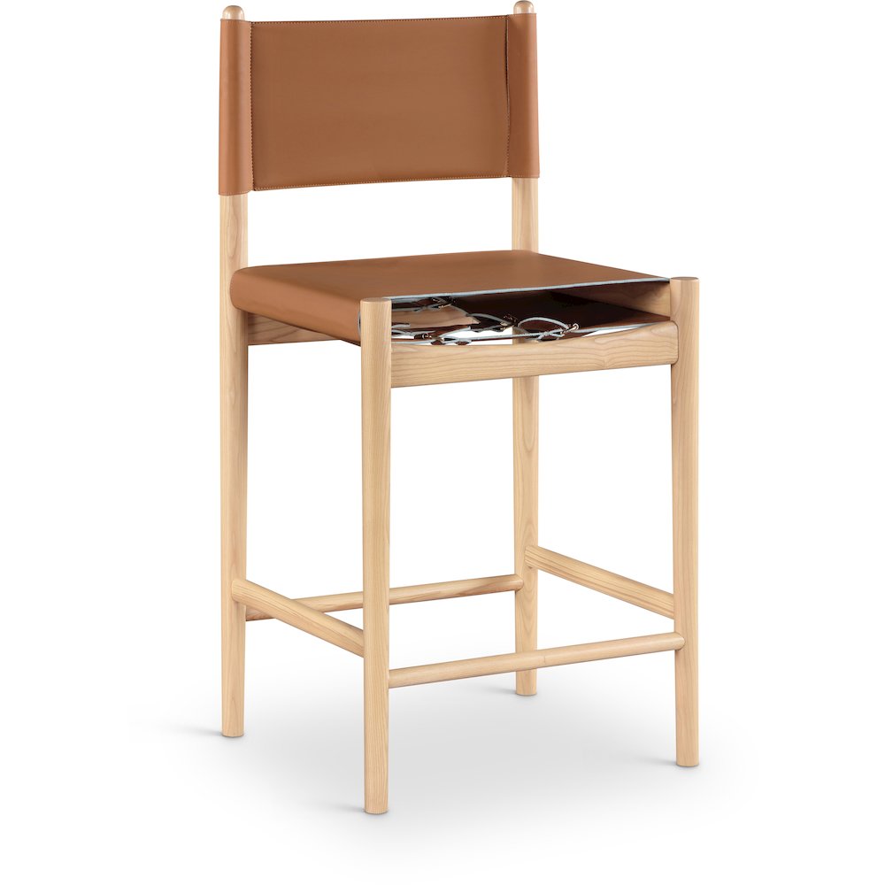 Rawlins Cognac Vegan Leather Upholstered Counter Stool. Picture 1