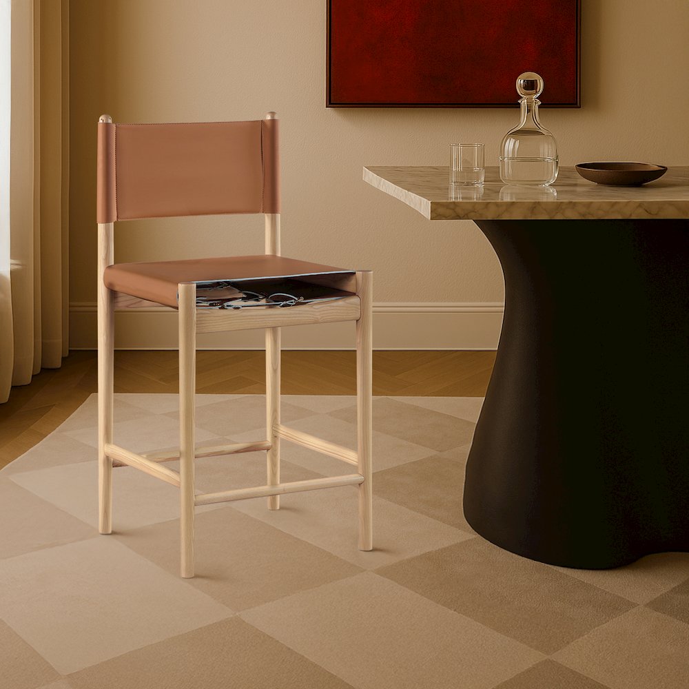 Rawlins Cognac Vegan Leather Upholstered Counter Stool. Picture 7