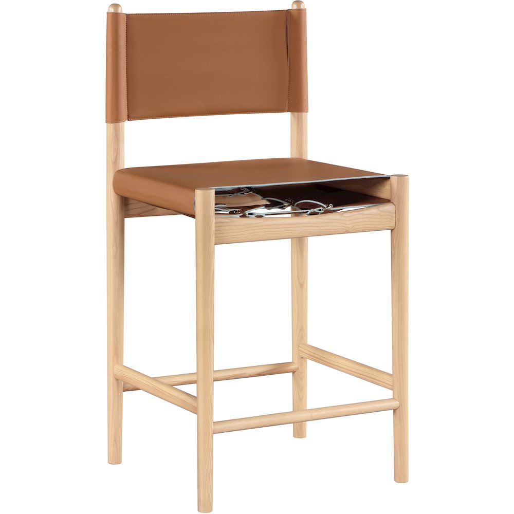 Rawlins Cognac Vegan Leather Upholstered Counter Stool. Picture 2