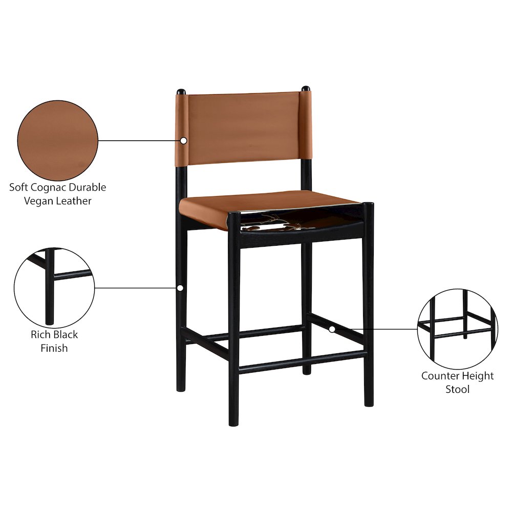 Rawlins Cognac Vegan Leather Upholstered Counter Stool. Picture 9