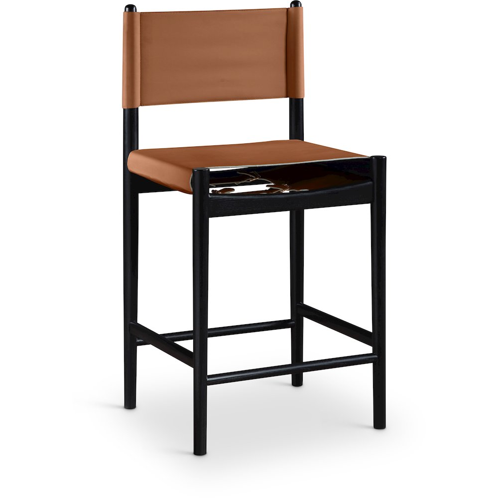 Rawlins Cognac Vegan Leather Upholstered Counter Stool. Picture 1