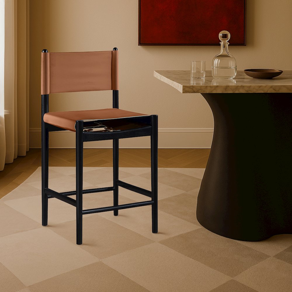 Rawlins Cognac Vegan Leather Upholstered Counter Stool. Picture 7