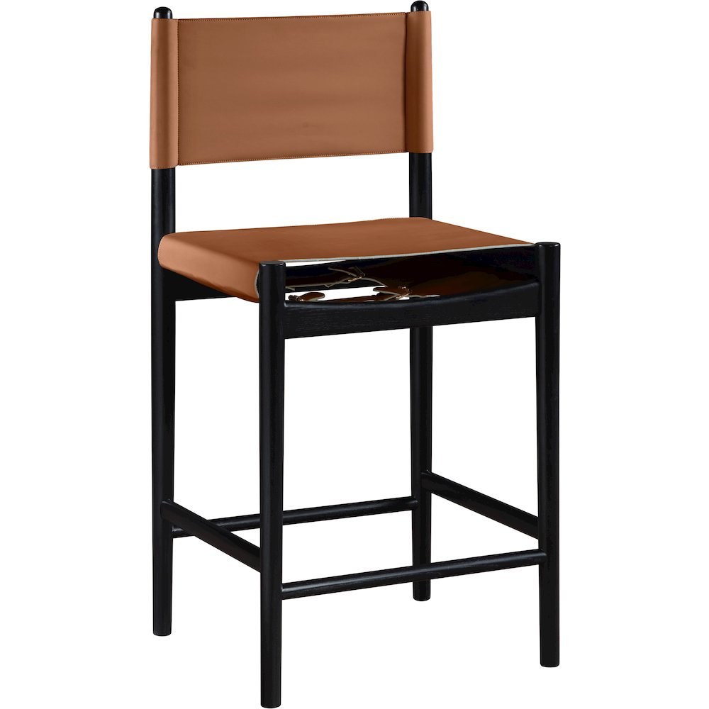 Rawlins Cognac Vegan Leather Upholstered Counter Stool. Picture 2