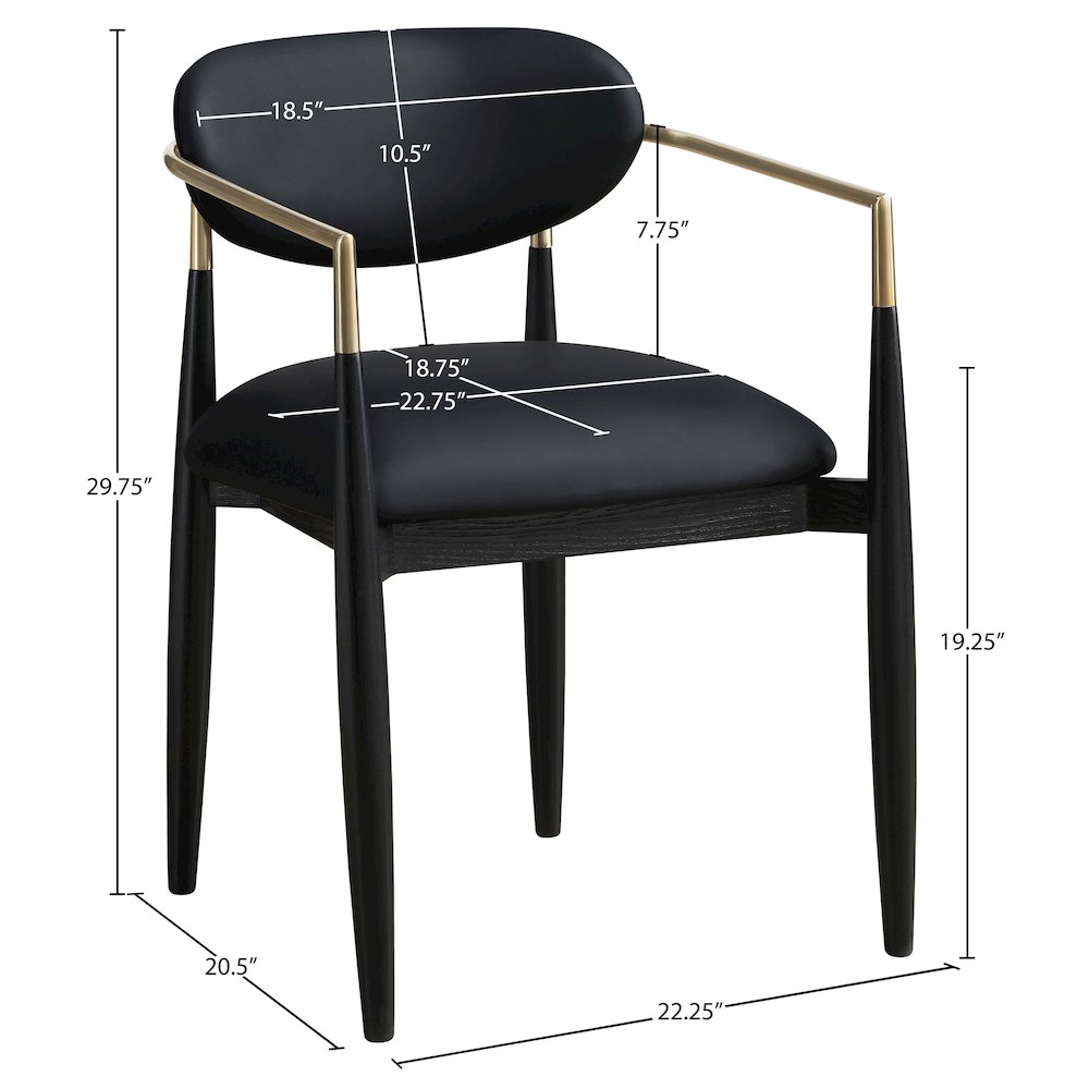 Riccio Black Vegan Leather Upholstered Dining Arm Chair, Set of 2. Picture 10