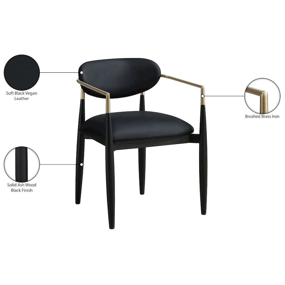 Riccio Black Vegan Leather Upholstered Dining Arm Chair, Set of 2. Picture 11