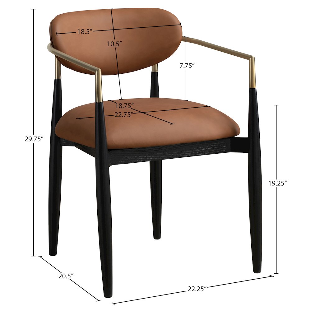 Riccio Cognac Vegan Leather Upholstered Dining Arm Chair, Set of 2. Picture 10