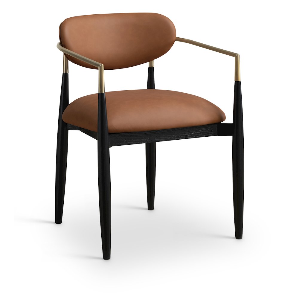 Riccio Cognac Vegan Leather Upholstered Dining Arm Chair, Set of 2. Picture 2