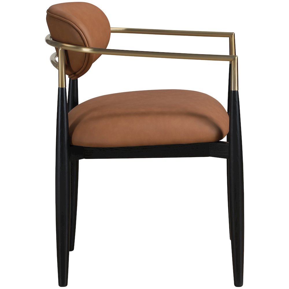 Riccio Cognac Vegan Leather Upholstered Dining Arm Chair, Set of 2. Picture 3