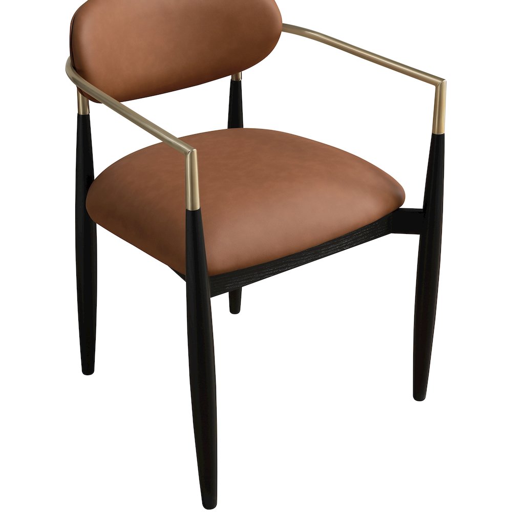 Riccio Cognac Vegan Leather Upholstered Dining Arm Chair, Set of 2. Picture 5