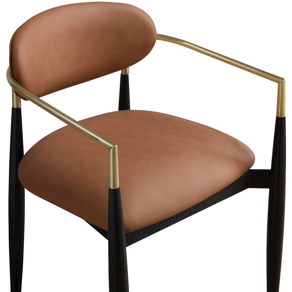 Riccio Cognac Vegan Leather Upholstered Dining Arm Chair, Set of 2. Picture 6