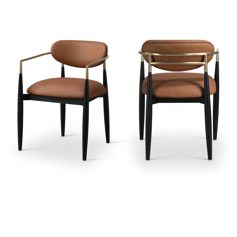 Riccio Cognac Vegan Leather Upholstered Dining Arm Chair, Set of 2. Picture 1