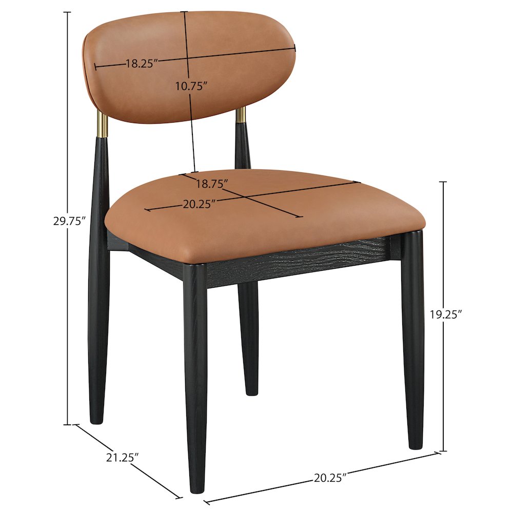 Riccio Cognac Vegan Leather Upholstered Dining Side Chair, Set of 2. Picture 10