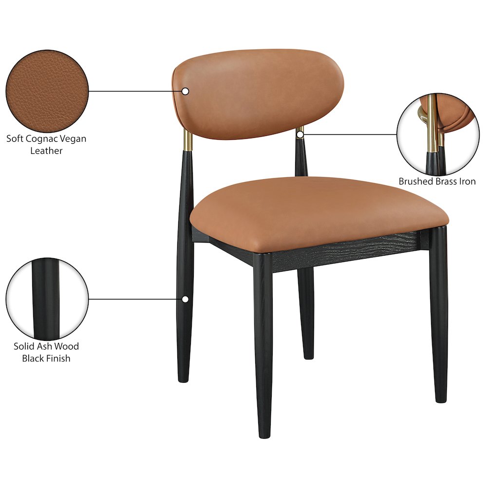 Riccio Cognac Vegan Leather Upholstered Dining Side Chair, Set of 2. Picture 11