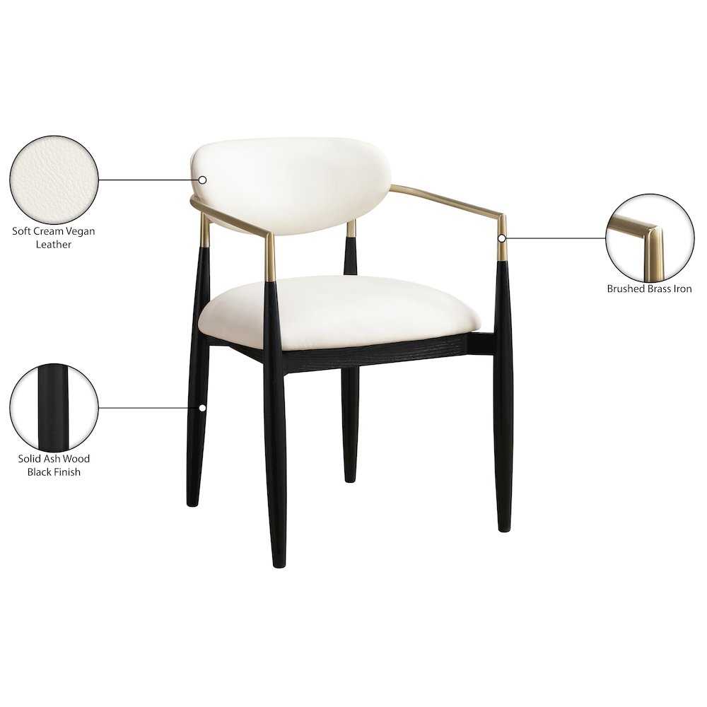 Riccio Cream Vegan Leather Upholstered Dining Arm Chair, Set of 2. Picture 11