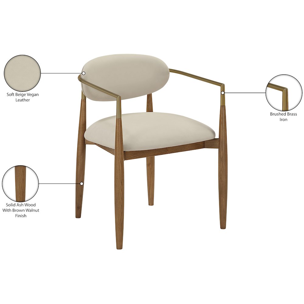 Riccio Beige Vegan Leather Upholstered Dining Arm Chair, Set of 2. Picture 12