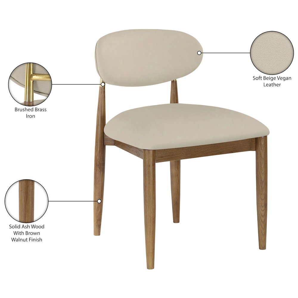 Riccio Beige Vegan Leather Upholstered Dining Side Chair, Set of 2. Picture 10