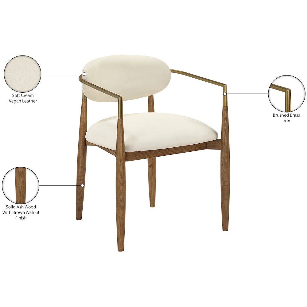 Riccio Cream Vegan Leather Upholstered Dining Arm Chair, Set of 2. Picture 11