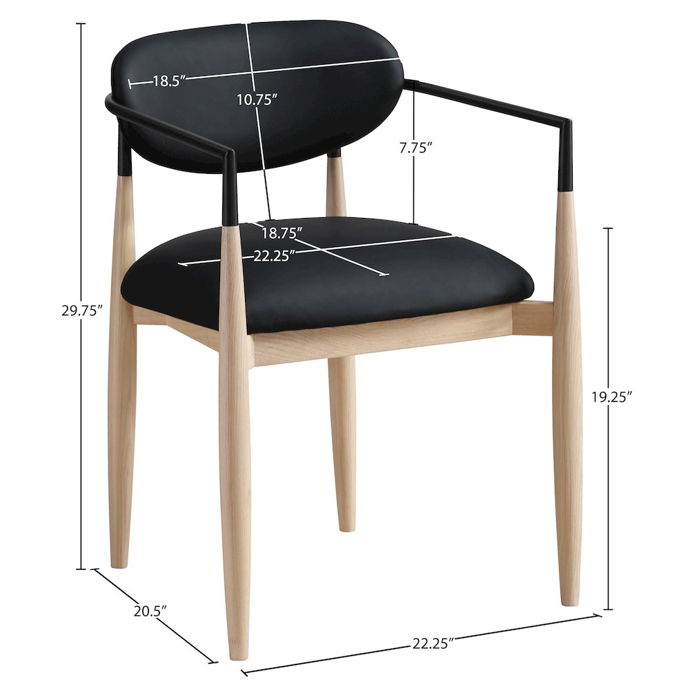Riccio Black Vegan Leather Upholstered Dining Arm Chair, Set of 2. Picture 10