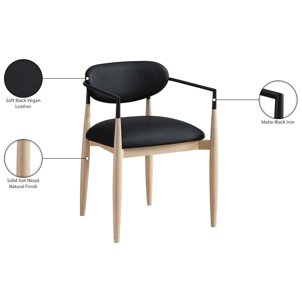 Riccio Black Vegan Leather Upholstered Dining Arm Chair, Set of 2. Picture 11